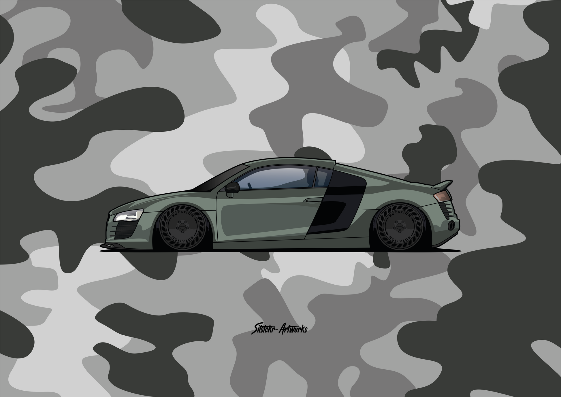 Audi R8 – Camo Edition / Poster Wall Street Art Wanddeko