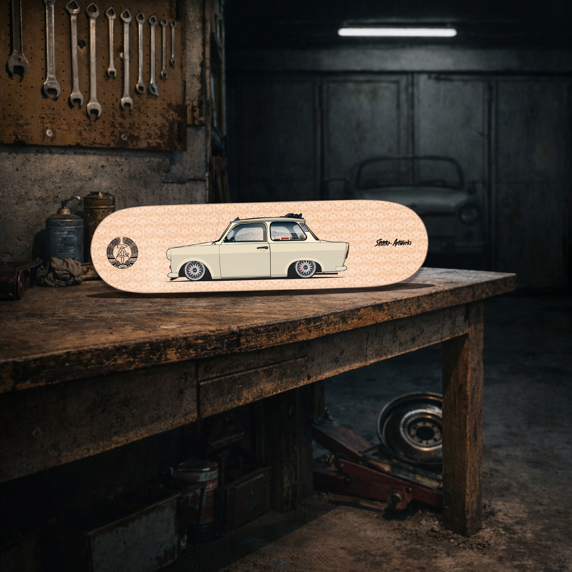 Trabant - Mehr Kult geht nicht / Trabi Skateboard Deck Street Art Wanddeko