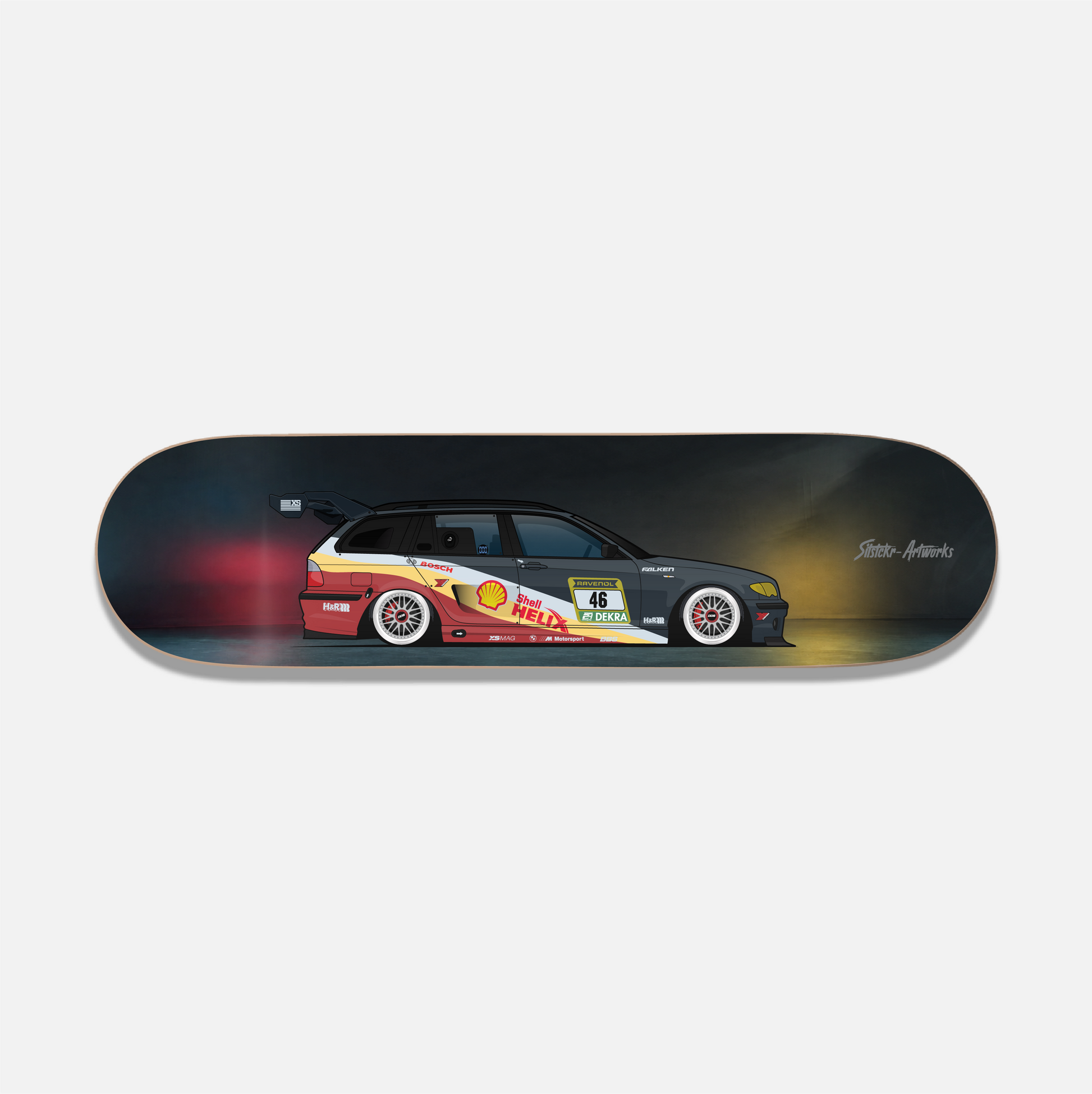 BMW e46 Rennsportikone / Skateboard Deck Street Art Wanddeko