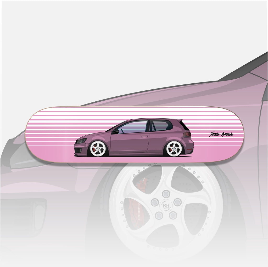 VW Golf 6R Rosè / Skateboard Deck Street Art Wanddeko