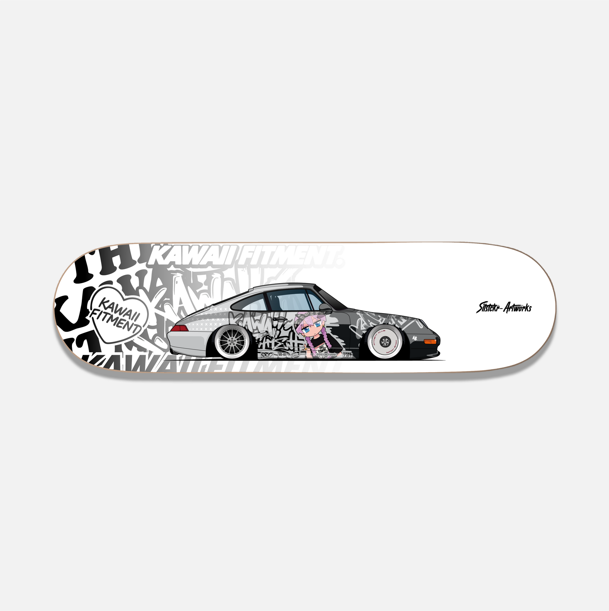 Porsche 993 Carrera Kawaii / Skateboard Street Art Wanddeko