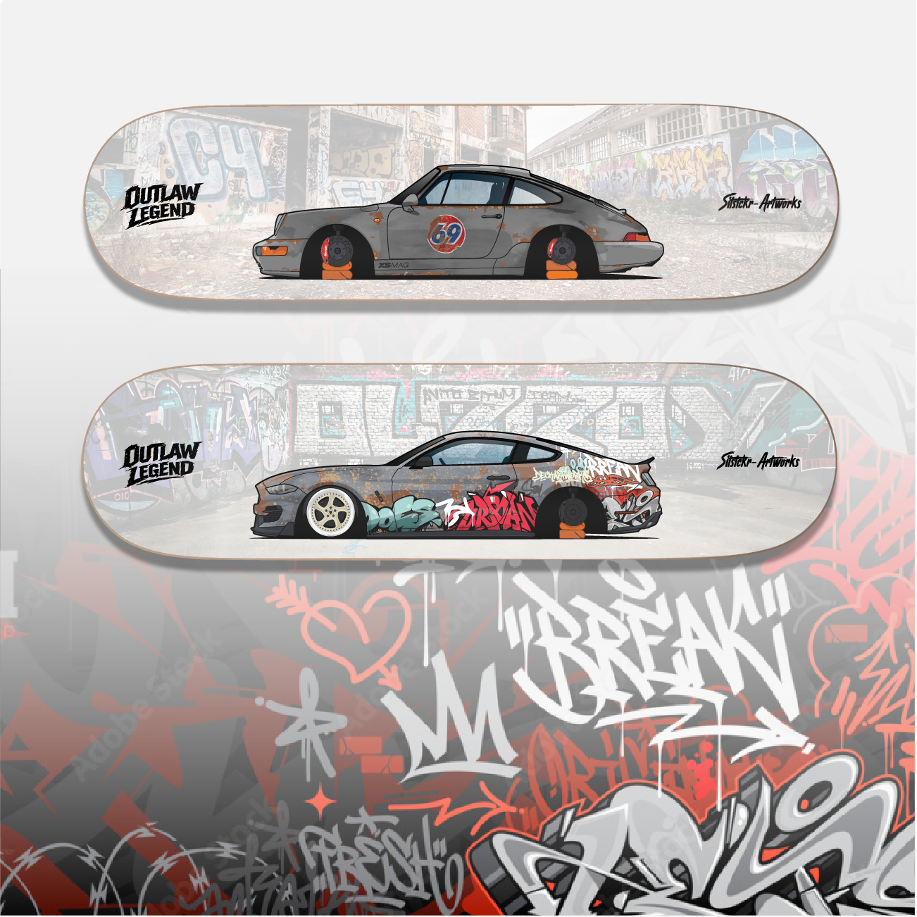 Outlaw Legend Bundle / Skateboard Deck Street Art Wanddeko