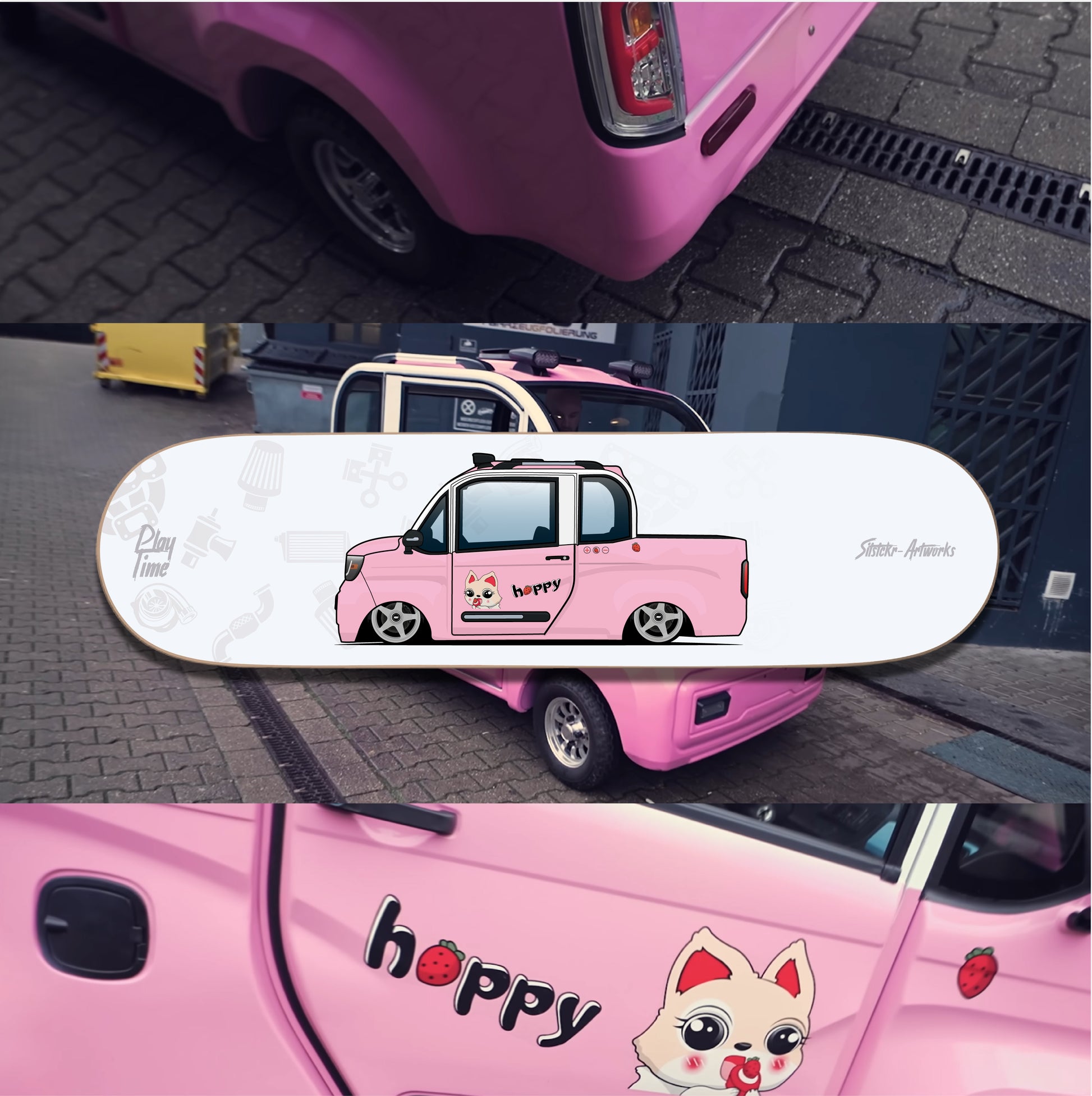 Elektro-Pickup , PlayTime / Skateboard Deck Street Art Wanddeko