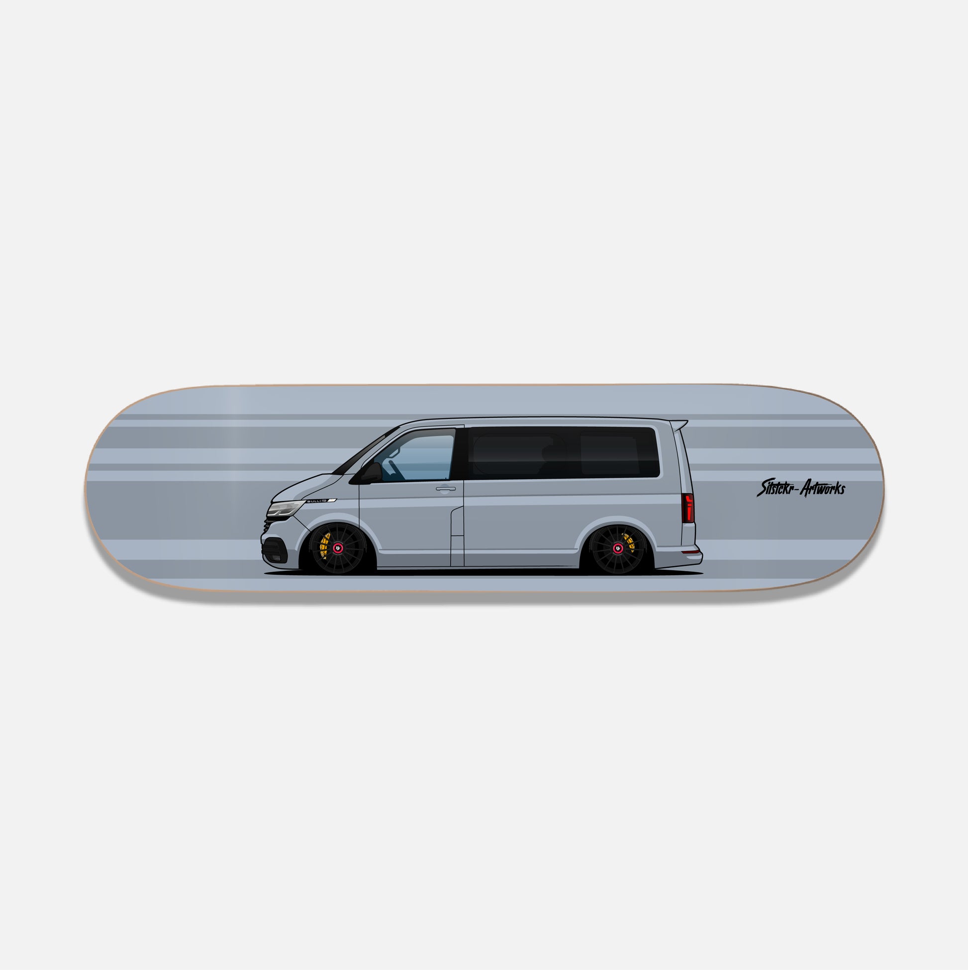 VW T6.1 – Familie auf Tiefgang / Skateboard Deck Wanddeko Street Art