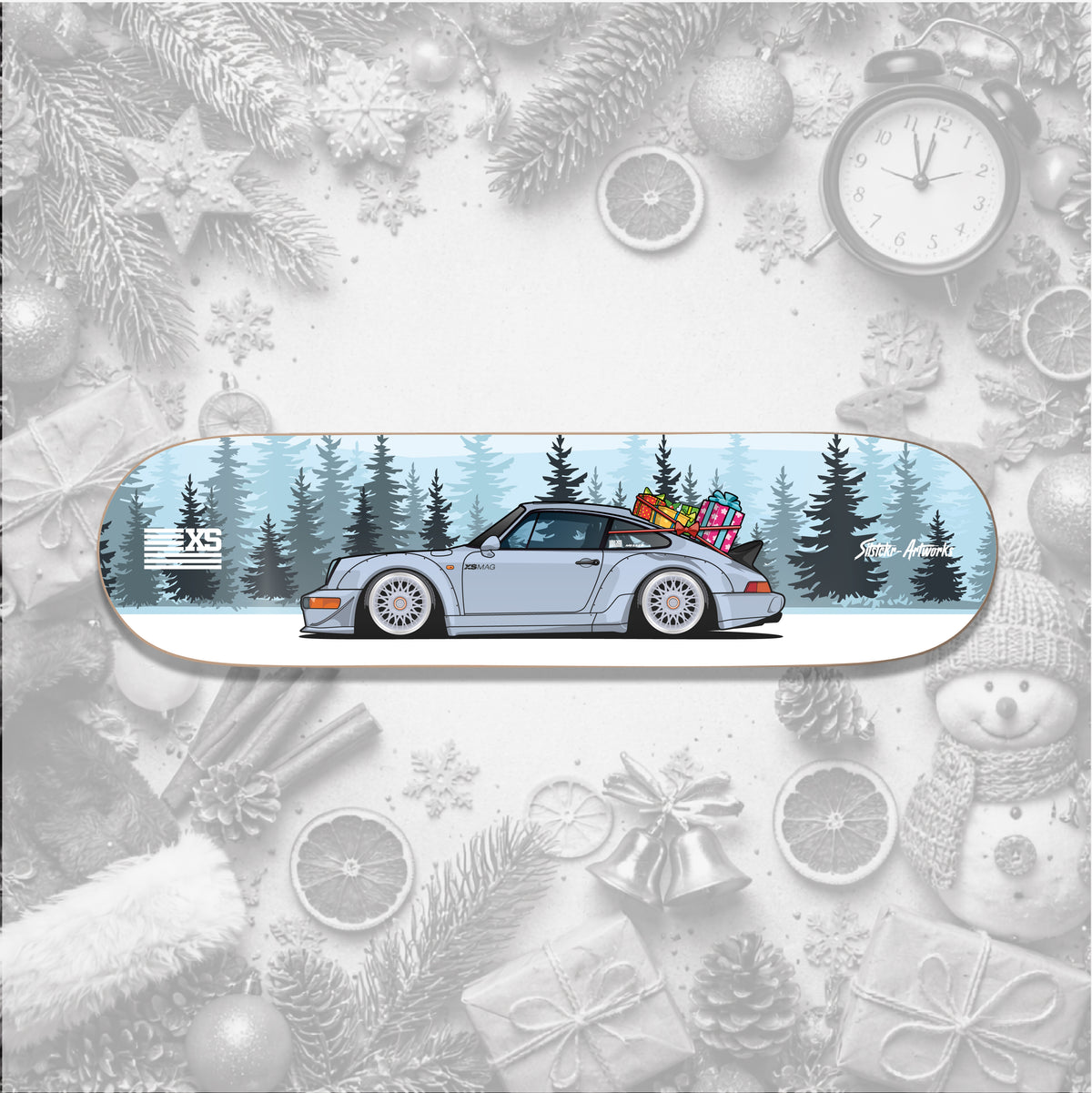 Porsche 911 Artemis Weihnachts Edition / Skateboard Deck Street Art Wanddeko