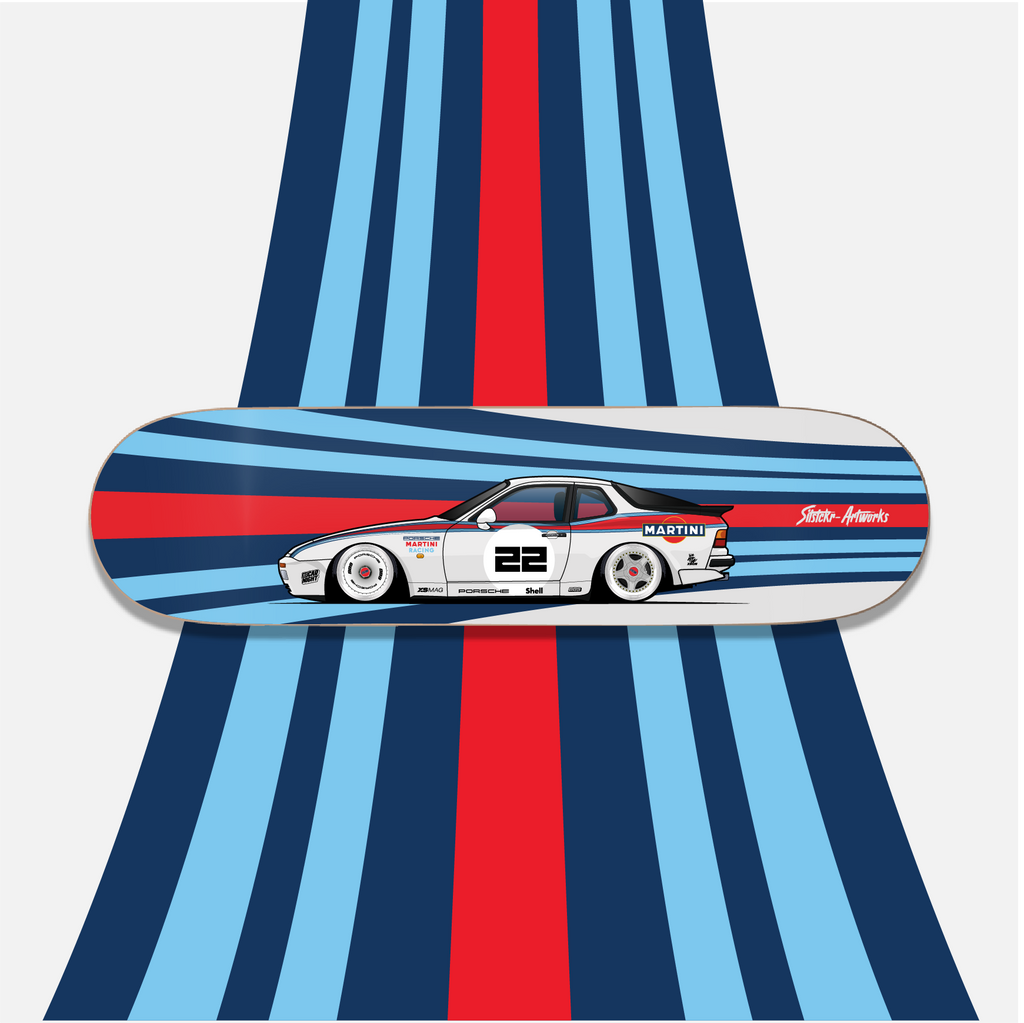 Porsche 944 Martini/ Skateboard Deck Street Art Wanddeko
