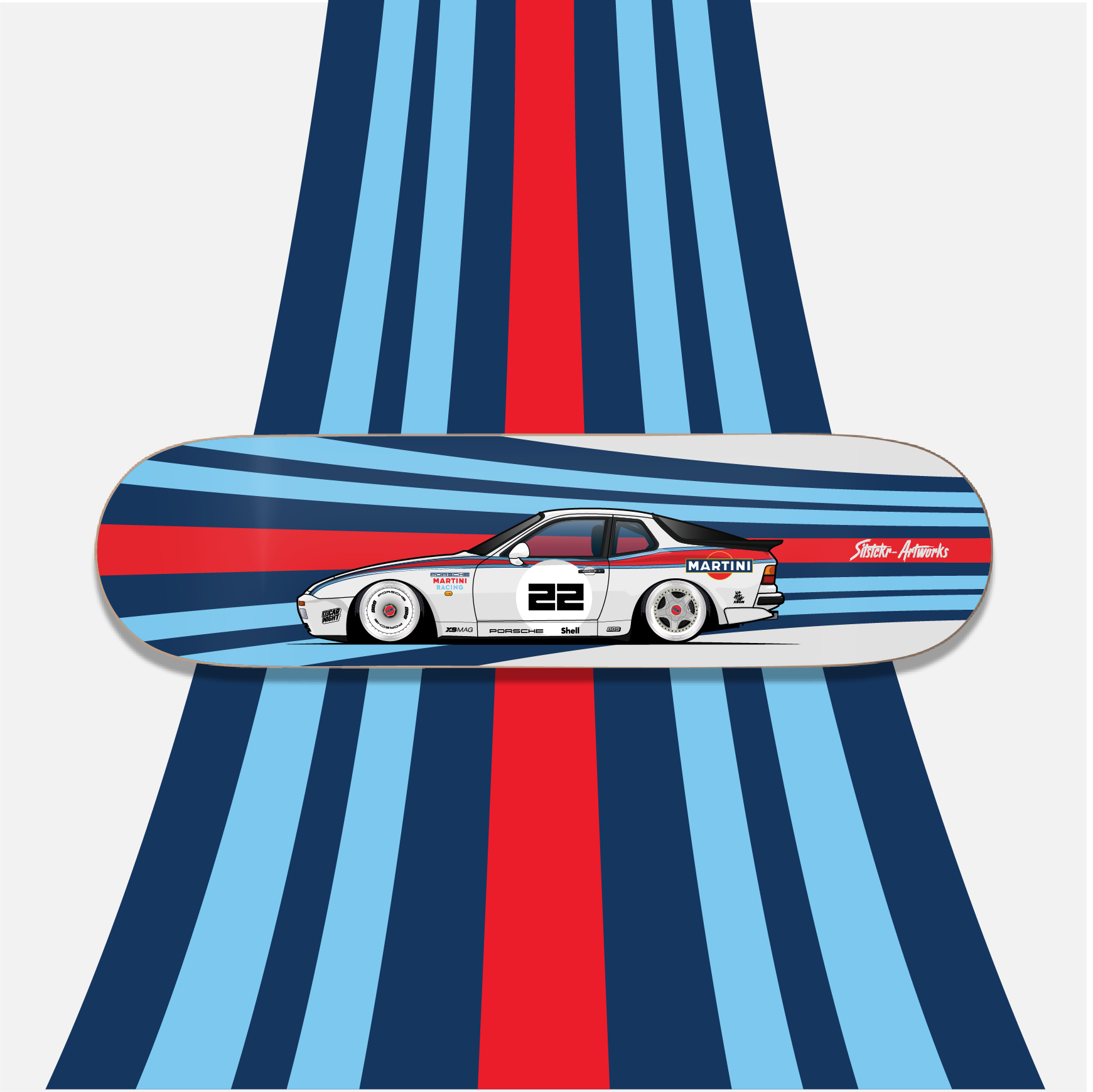 Porsche 944 Martini/ Skateboard Deck Street Art Wanddeko