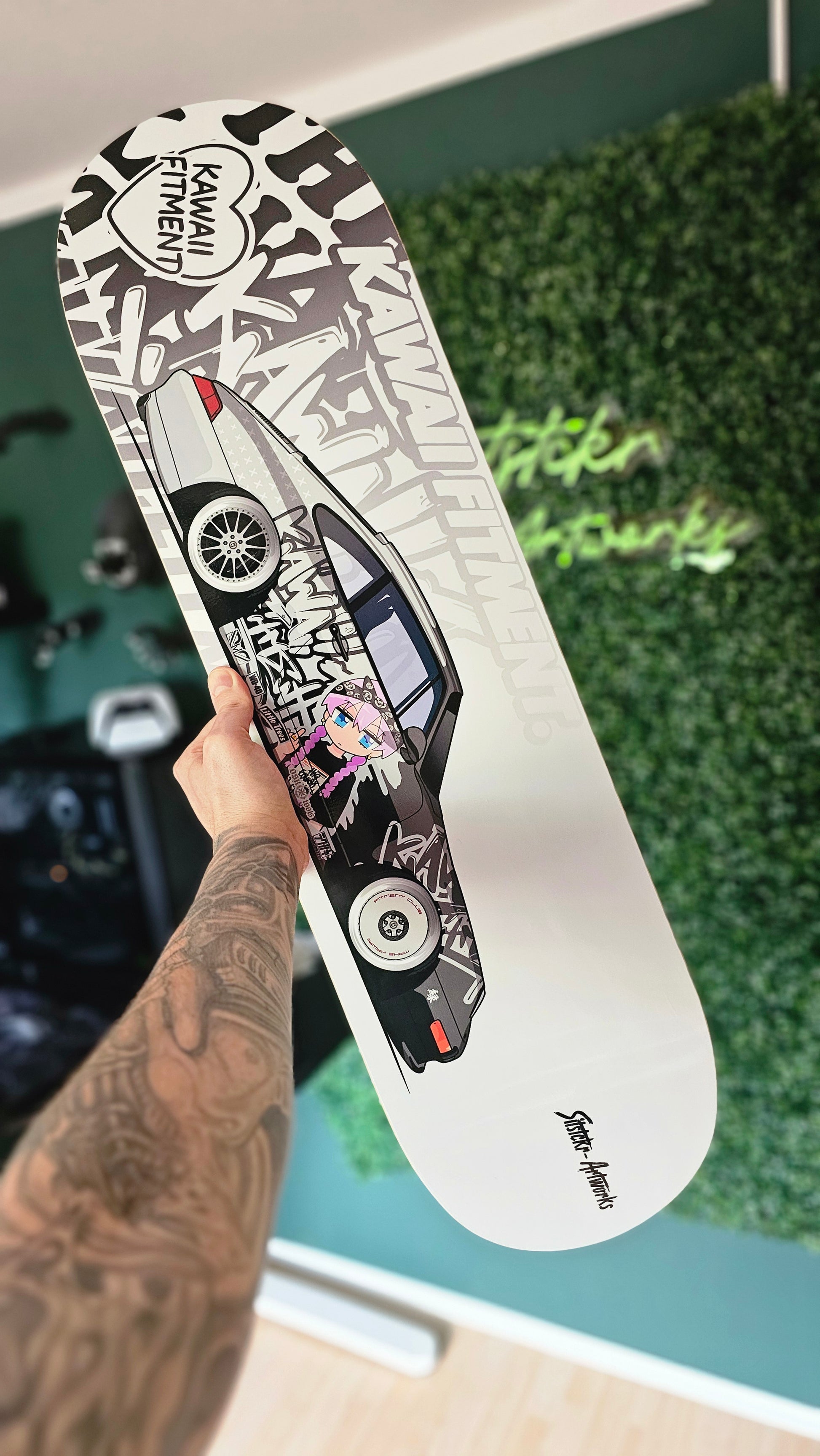 Porsche 993 Carrera Kawaii / Skateboard Street Art Wanddeko